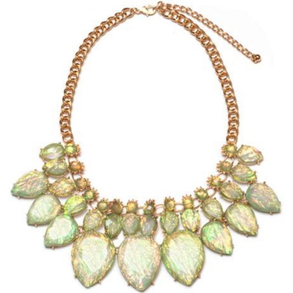 Simulated Gemstone Statement Necklace - Amozonite 12K Gold Plating